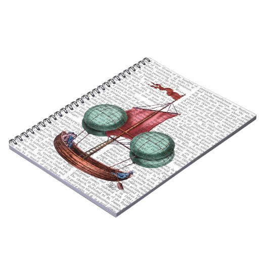 Heißluftballon-Schiff mit rotem Segel Notizblock (Linke Seite)