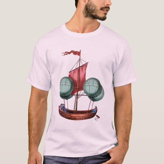 Heißluftballon-Schiff mit rotem Segel T-Shirt (Vorderseite)