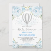 Heißluftballon Silver Blue Floral Baby Dusche  Einladung (Vorderseite)