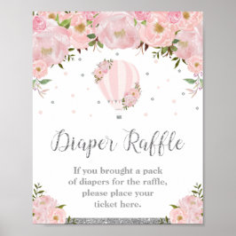 Heißluftballon Silver Pink Floral Diaper Raffel Poster