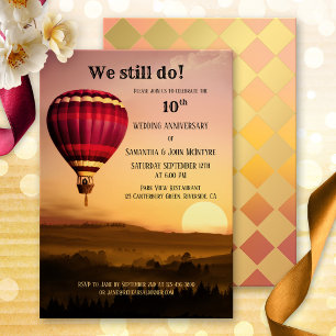 Heißluftballon-Sonnenuntergangs-Jubiläumseinladung Einladung