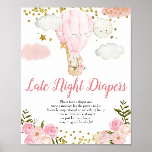 Heißluftballon Spätnachtsdiapers Babydusche Poster (Vorne)