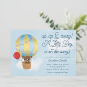 Heißluftballon Teddy Bear Blue Baby Dusche Einladung (Stehend Vorderseite)