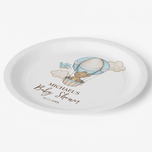 Heißluftballon Teddy Bear Cloud Bird Baby Dusche Pappteller (Schrägansicht)