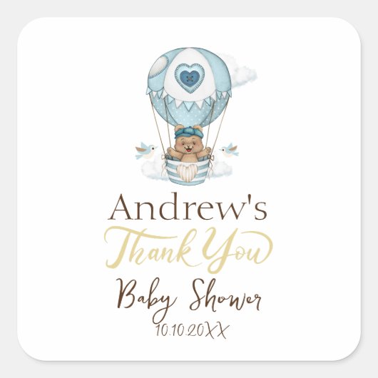 Heißluftballon Teddy Bear Cloud Bird Quadratischer Aufkleber (Vorderseite)