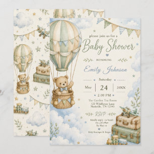 Heißluftballon-Teddybär-Baby-Party Einladung