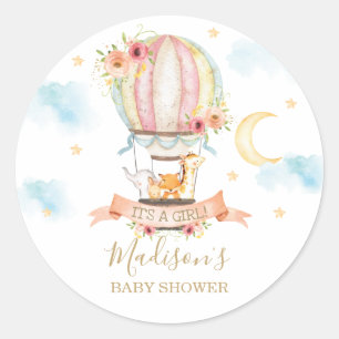 Heißluftballon-Tier-Baby-Shower-Dankeschön-Geschen Runder Aufkleber
