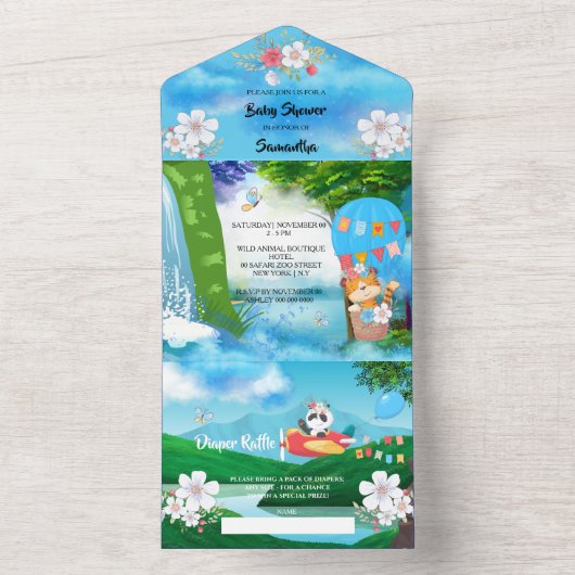 Heißluftballon Tier Pilot Flugzeug Jungs Partys All In One Einladung (Innen Boden)