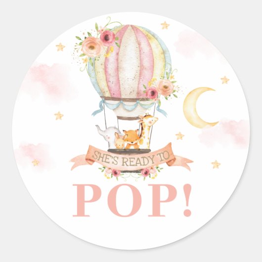 Heißluftballon Tiere Dusche Sie ist bereit zum Pop Runder Aufkleber (Vorderseite)