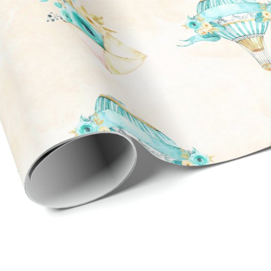 Heißluftballon Türkis Gelbe Rosen Geschenkpapier (Rolleneckpunkt)