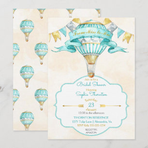 Heißluftballon Turquoise Gold Gelbe Aqua Einladung