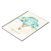 Heißluftballon Turquoise Gold Gelbe Rosen Geschenk Notizblock (Linke Seite)