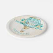 Heißluftballon Turquoise Gold Gelbe Rosen Pappteller (Schrägansicht)