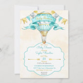 Heißluftballon Turquoise Gold Gender Neutral Einladung (Vorderseite)