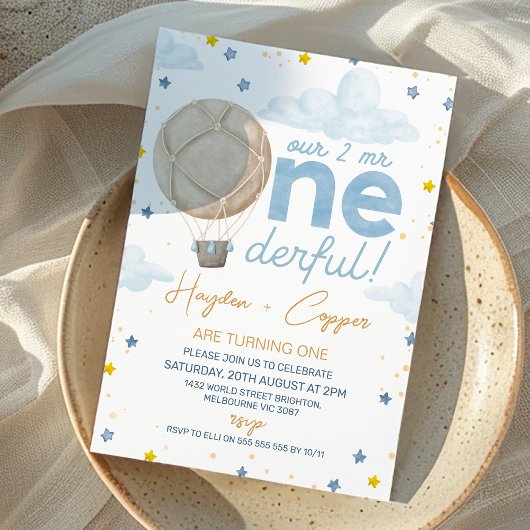 Heißluftballon Twins Zwei Mr. Onederdful Birthday Einladung