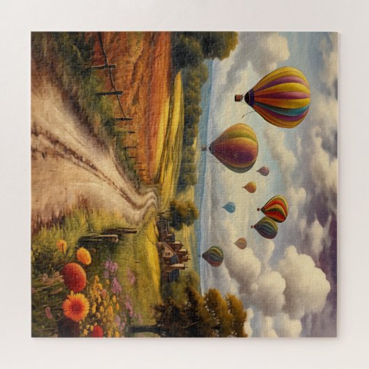 Heißluftballon über der Landschaft Puzzle (Horizontal)