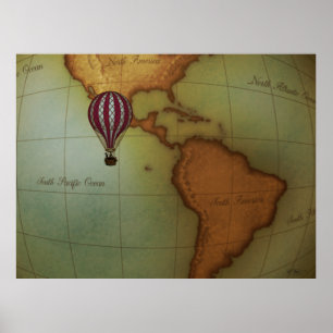 Heißluftballon über Western Hemisphäre Karte Große Poster