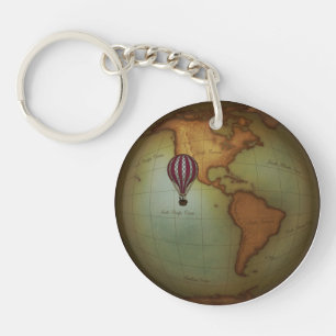 Heißluftballon über Western Hemisphäre Karte Schlüsselanhänger