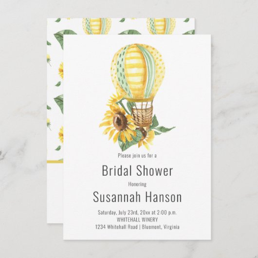 Heißluftballon und Sonnenblumen Brautparty Karte (Vorne/Hinten)