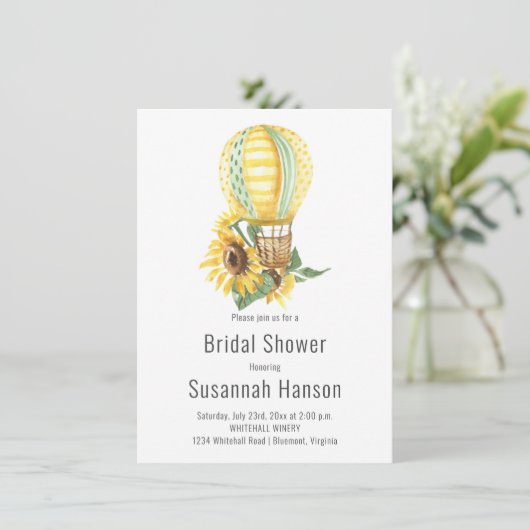 Heißluftballon und Sonnenblumen Brautparty Karte (Stehend Vorderseite)