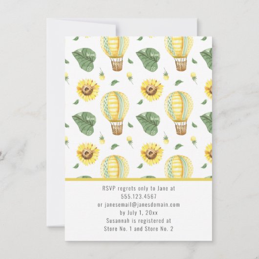 Heißluftballon und Sonnenblumen Brautparty Karte (Rückseite)