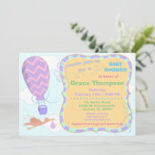 Heißluftballon und Storch mit Babydusche Einladung (Stehend Vorderseite)