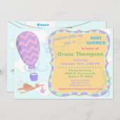 Heißluftballon und Storch mit Babydusche Einladung (Vorne/Hinten)