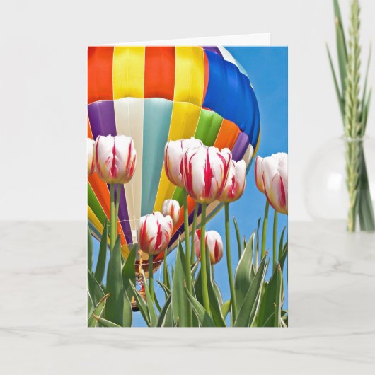 Heißluftballon und -tulpen für das Denken an Sie Karte (Vorderseite)