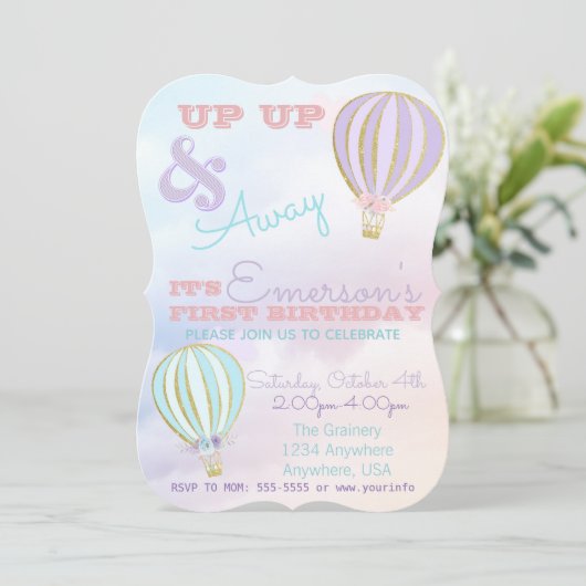 Heißluftballon, Up & away Geburtstag Einladung (Stehend Vorderseite)