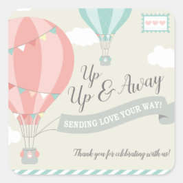 Heißluftballon Up & Away Pastell Quadratischer Aufkleber