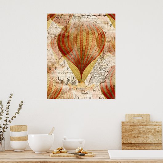 Heißluftballon Vintag Poster (Küche)