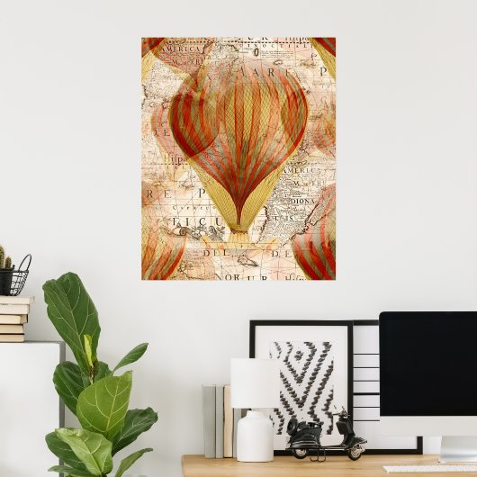 Heißluftballon Vintag Poster (Heimbüro)