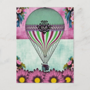 Heißluftballon Vintage-Blumen-Postkarte Postkarte
