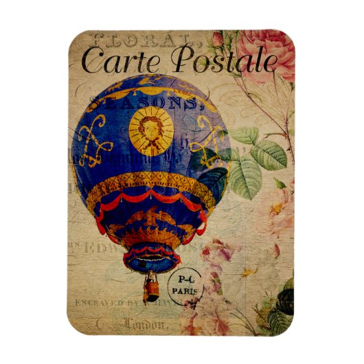 Heißluftballon Vintage französische Postkarte Magnet (Vertikal)