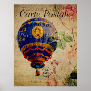 Heißluftballon Vintages französisches Postkartenpo Poster