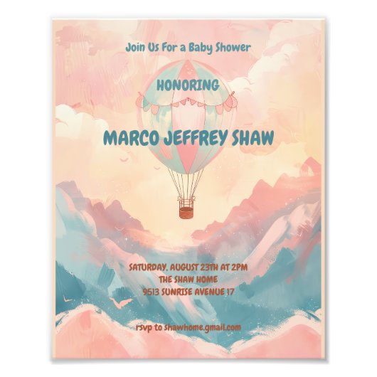 Heißluftballon Wasserfarbe Babydusche Fotodruck (Vorne)