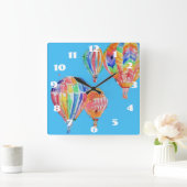 Heißluftballon Wasserfarbe Blau Kinderzimmer Kinde Quadratische Wanduhr (Zuhause)