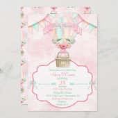 Heißluftballon Wasserfarbe Rosa Minzpfirsich Einladung (Vorne/Hinten)