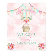 Heißluftballon Wasserfarbe Rosa Minzpfirsich