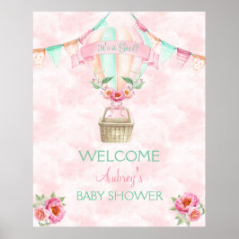 Heißluftballon Wasserfarbe Rosa Minzpfirsichpfirsi Poster