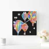 Heißluftballon Wasserfarbe Schwarzes Kinderzimmer Quadratische Wanduhr (Zuhause)