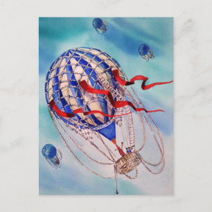 Heißluftballon-Wasserfarbe-Schweben Postkarte