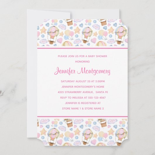 Heißluftballon Wasserfarben Muster Babydusche Einladung (Vorderseite)