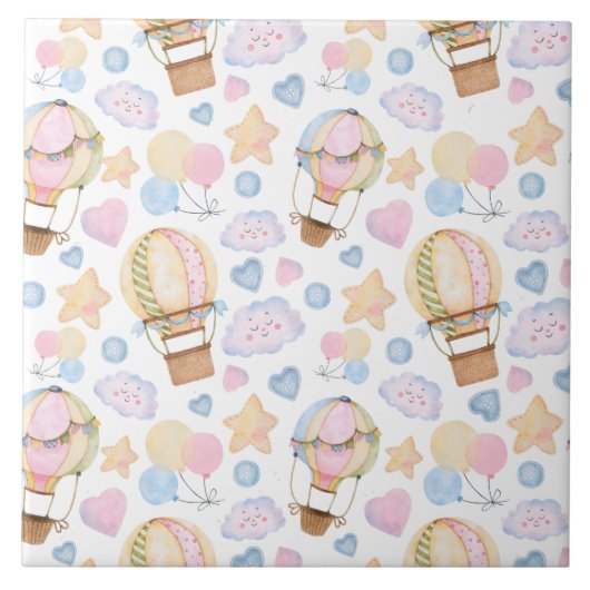 Heißluftballon Wasserfarben Muster Fliese (Vorderseite)