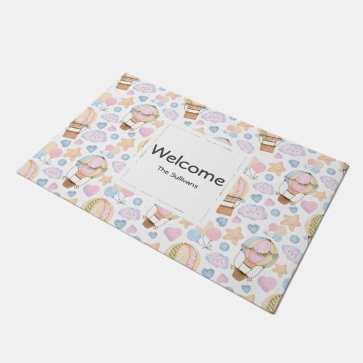 Heißluftballon Wasserfarben Muster Fußmatte (Schrägansicht)