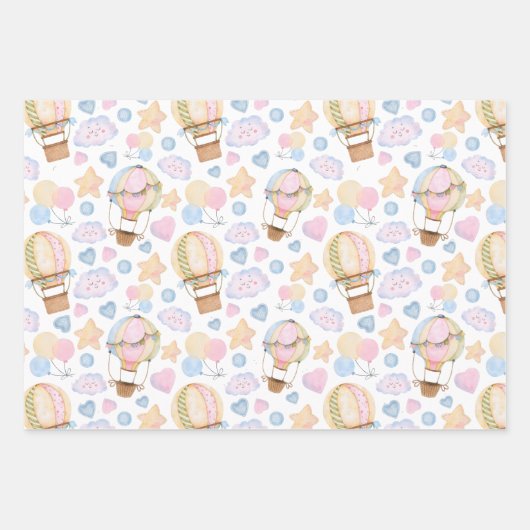 Heißluftballon Wasserfarben Muster Geschenkpapier Set (Vorderseite)