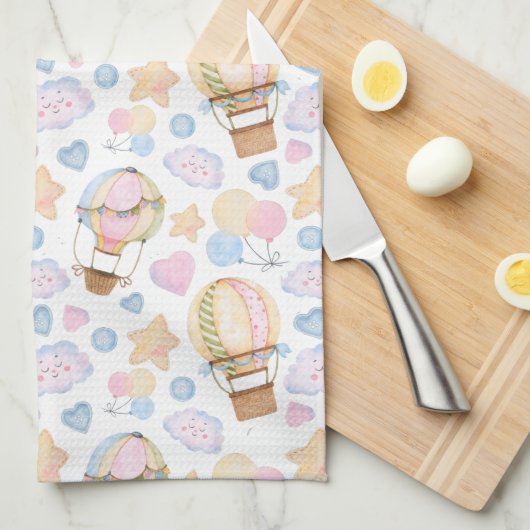 Heißluftballon Wasserfarben Muster Geschirrtuch (Viertel Falte)