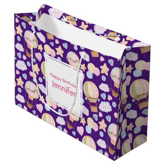 Heißluftballon Wasserfarben Muster Große Geschenktüte (Vorderseite Schrägansicht)