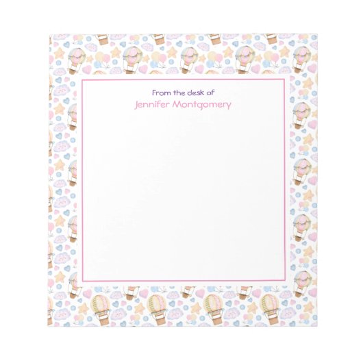 Heißluftballon Wasserfarben Muster Notizblock (Vorderseite)