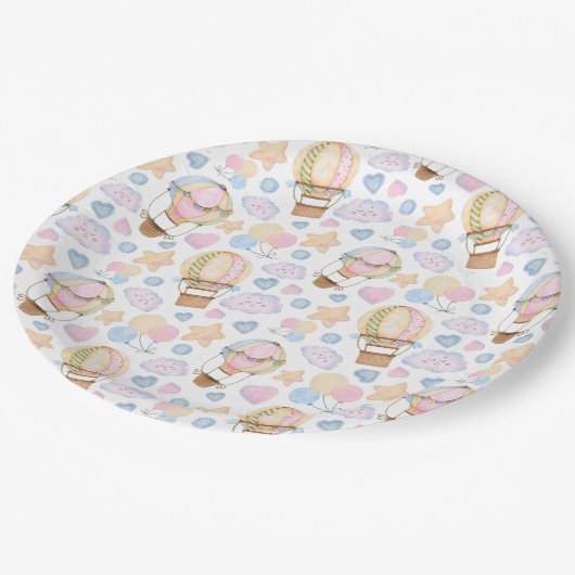 Heißluftballon Wasserfarben Muster Pappteller (Schrägansicht)